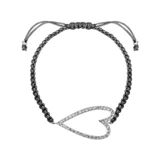 Bridge Jewelry Footnotes Too Black Braided Cord Heart Bracelet Pure Silver
