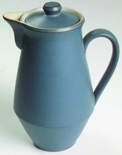 Denby Langley Echo Blue Coffee Pot & Lid, Fine China Dinnerware   White Ovals, B