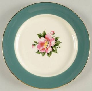 Homer Laughlin  Empire Green Salad Plate, Fine China Dinnerware   Green Rim,Pink