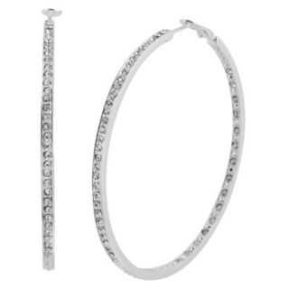 Womens Silver Plated Pave Hoop Earrings   Silver (65mm)