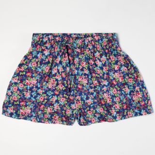 Floral Print Girls Challis Soft Shorts Blue Combo In Sizes X Small, L