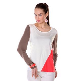 Womens Cream Colorblock Long sleeve Shirt