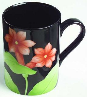 Fitz & Floyd Fleurs De Minuit Mug, Fine China Dinnerware   Black W/Flower
