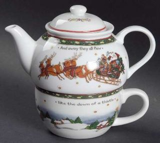 Portmeirion Christmas Story Individual Teapot & Lid with Cup, Fine China Dinnerw