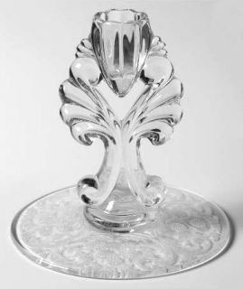 New Martinsville Canterbury Clear Single Light Candlestick   Etch #31, Floral Et