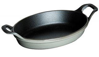 Staub Oval Stackable Dish w/ .75 qt Capacity & Enamel Coated Cast Iron, Graphite Grey