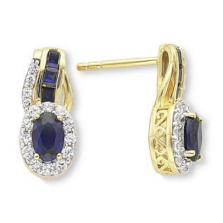 14K Gold Over Sterling Silver Blue & White Sapphire Earrings, Womens