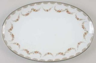 Noritake Denise 14 Oval Serving Platter, Fine China Dinnerware   Gray Scrolls,