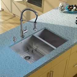 Vigo Undermount Stainless Steel Kitchen Sink/ Faucet/ Grid/ Two Strainers/ Dispenser