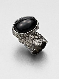 Saint Laurent Antique Inspired Silvertone Arty Ovale Ring   Black