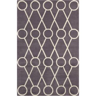 Allie Handmade Geometric Grey/cream Wool Rug (5 X 76)