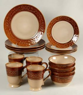 Better Homes and Gardens Embossed Scroll 16 Piece Set, Fine China Dinnerware   B