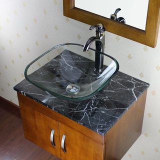 Elite Clear Square Glass Bathroom Vessel Sink (Unique clear tempered glass technology Interior/exterior Both Dimensions 16.5 inches wide x 16.5 inches long x 5.5 inches high; 0.75 inches thickFaucet settings Vessel style faucet; not includedType Bathr