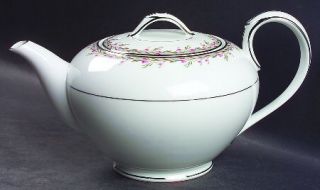 Noritake Petite Teapot & Lid, Fine China Dinnerware   Pink Flowers, Green/Gray&B