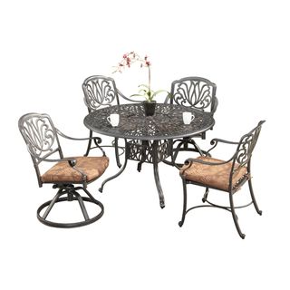 Aluminum Floral Blossom Five piece Dining Set (CharcoalMaterials Cast aluminumFinish CharcoalSeat dimensions 36.5 inches high x 27 inches wide x 25.25 inches deepDimensions 29 inches high x 42 inches wide x 42 inches deepModel 5558 3058Assembly requi