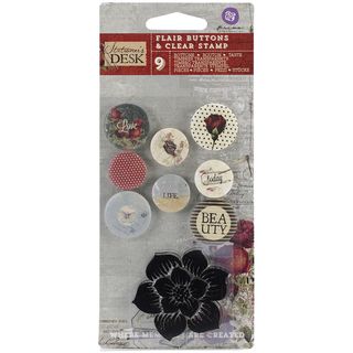 Stationers Desk Flair Buttons With 2x2 Clear Stamp (4) .75   (4) 1