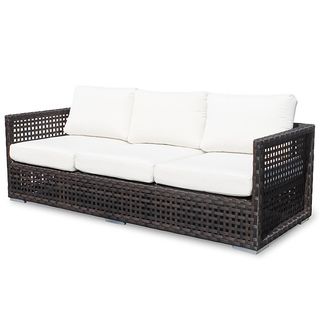 Matterhorn Sofa (EspressoMaterials High density polyethylene, powder coated aluminum, polyester outdoor fabric cushion covers, high quality outdoor foamFinish Espresso weave Cushions includedWeather resistantUV protectionOff white 100 percent polyester 