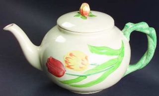 Franciscan Tulip Teapot & Lid, Fine China Dinnerware   Red & Yellow Tulips,Rim S