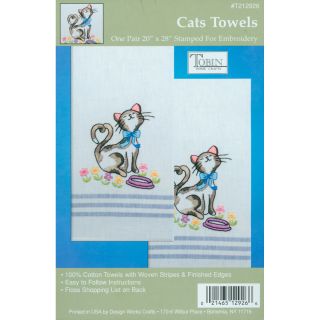 Tobin Stamped Woven Cotton Kitchen Towels For Embroidery  Cats