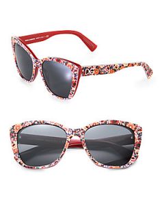 Dolce & Gabbana Floral Printed Modified Cats Eye Sunglasses   Red