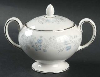 Wedgwood Belle Fleur Sugar Bowl & Lid, Fine China Dinnerware   Blue & Gray Flowe
