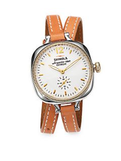 Shinola Golmesky Two Tone Stainless Steel & Leather Double Wrap Watch   Silver T