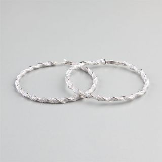 Glitter Twist Hoop Earrings Silver One Size For Women 228402140
