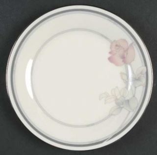 Noritake Moonlight Rose Bread & Butter Plate, Fine China Dinnerware   Gray Bands
