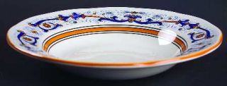 Dudson Hacienda Rim Soup Bowl, Fine China Dinnerware   Sonata, Blue&Mustard Scro