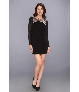Tbags Los Angeles Sweater Tunic Dress w/ Beaded Neck Trim Faux Leather Sleeve Womens Dress (Multi)