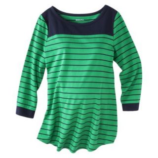 Merona Maternity Long Sleeve Striped Tee   Green/BlueXL