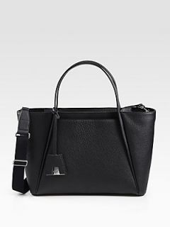 Akris Alexa Medium Pebble Leather Business Bag   Black