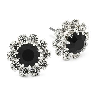 Vieste Jet Black & Clear Crystal Flower Earrings, Jet Cry