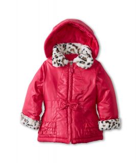 London Fog Kids L213741 Heavyweight Fashion w/ Animal Print Fur Trim Girls Coat (Pink)