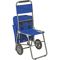 3 in 1 Shopping Cart Backpack Folding Chair With Wheels (Blue Materials Aluminum, nylon, plasticSet includes shopping cart, folding chair and removable bagFolds flat to 4 inchesZippered storage area quickly converts to removable backpackChair weight capa