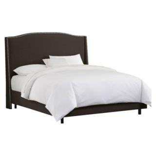 Skyline Queen Bed Palermo Nailbutton Wingback Linen Bed   Charcoal