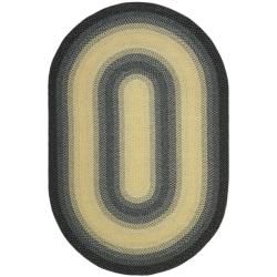 Hand woven Reversible Yellow/ Black Braided Rug (9 X 12 Oval)