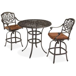 Floral Blossom Bistro Set (CharcoalMaterials Cast aluminumFinish CharcoalSet includes Bistro table, two bistro stoolsSeat Dimensions 49.75 inches high x 26.25 inches wide x 25.25 inches deepDimensions 40.5 inches high x 42 inches wide x 42 inches dee