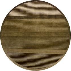 Hand knotted Mandara Green Stripes Wool Rug (79 Round)