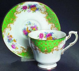Paragon Rockingham Green Footed Cup & Saucer Set, Fine China Dinnerware   Royal,