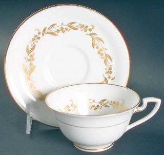Royal Worcester Saguenay Footed Cup & Saucer Set, Fine China Dinnerware   Gold F