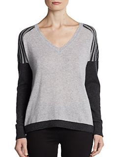 Kateryn Cashmere Striped Back Sweater   Charcoal