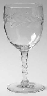 Marion Glass Coronet Water Goblet   Cut Laurel Design, Twist Stem