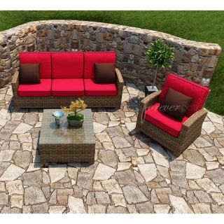 Forever Patio Cypress 3 Piece Sofa Sectional Set Flagship Ruby with Bay Brown