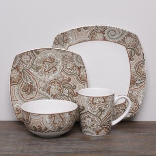 Waverly Paddcok Shawl Paisley 16 piece Dinnerware Set (Rust Paisley pattern Materials EarthenwareCare instructions Dishwasher safe Service for Four (4)Number of pieces in set Sixteen (16) Set includesFour (4) dinner platesFour (4) salad platesFour (4)
