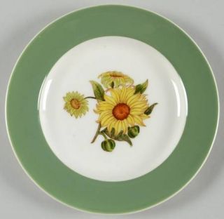 Wedgwood Sunflower Bread & Butter Plate, Fine China Dinnerware   Green Band, Yel