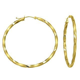 10K Yellow Gold 40mm Twist Hoop Earrings, Womens