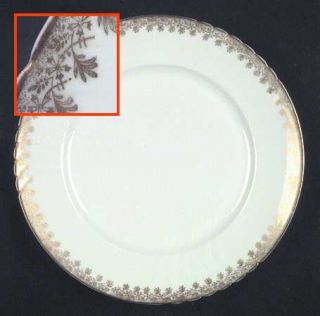 Jean Pouyat Poy35 Dinner Plate, Fine China Dinnerware   Gold Leaves On Rim  Scal