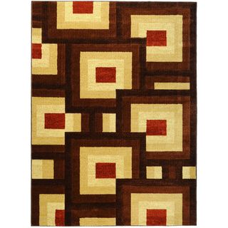 Hand Carved Brown Interlocking Squares Area Rug (53 X 72)