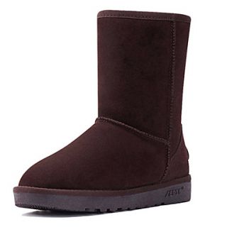 Womens Suede Flat Heel Comfort Mid Calf Snow Boots